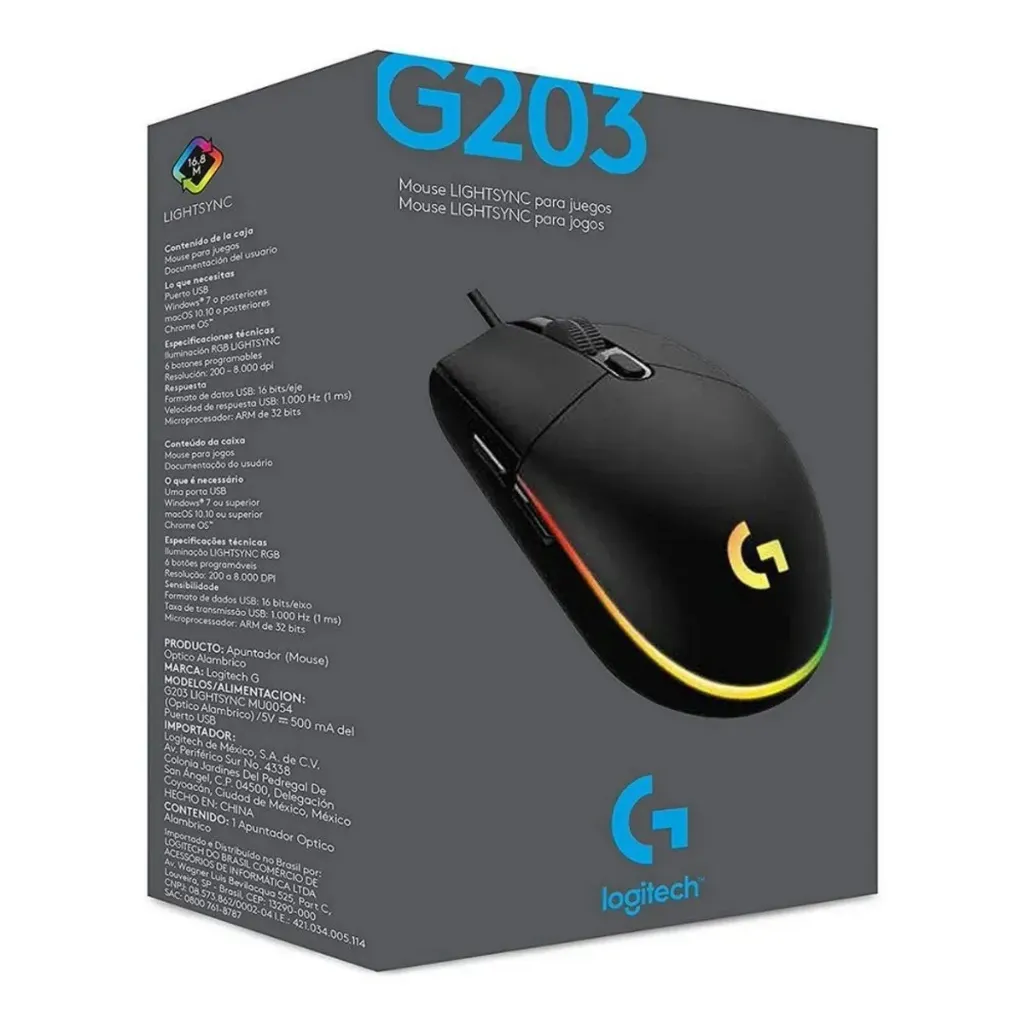 MOUSE LIGHTSYNC GAMING G203 BLACK LOGITECH